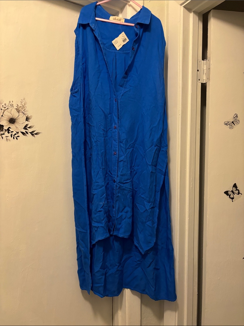 Sleeveless High-Low Button-Front Dress in Bright Blue